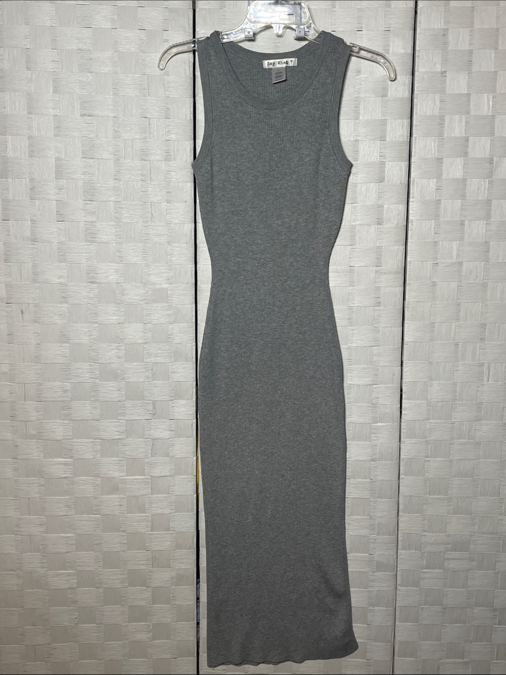 Say What? Charcoal Gray Ribbed Sleeveless a Side Slit Maxi Dress Size Large